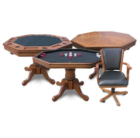 Antique Dark Oak 3-in-1 Poker Table w/4 chairs