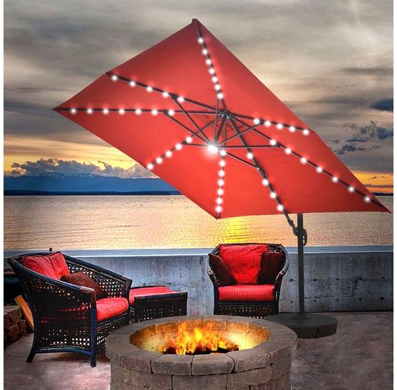 Santorini II Fiesta 10-ft Square Cantilever Solar LED Umbrella in Sunbrella Acrylic
